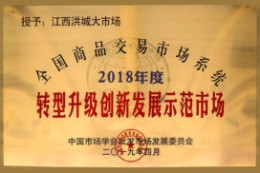 洪大集团荣获2018年度全国商品交易市场系统转型升级创新发展示范市场