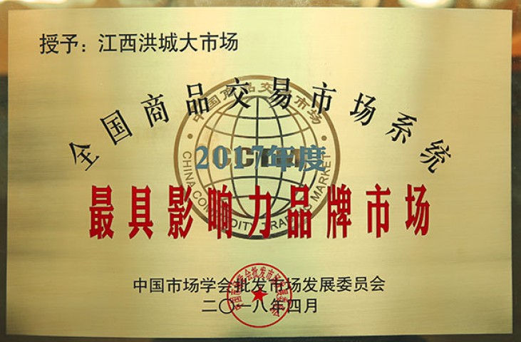 洪大集团荣获2017年度最具影响力品牌市场